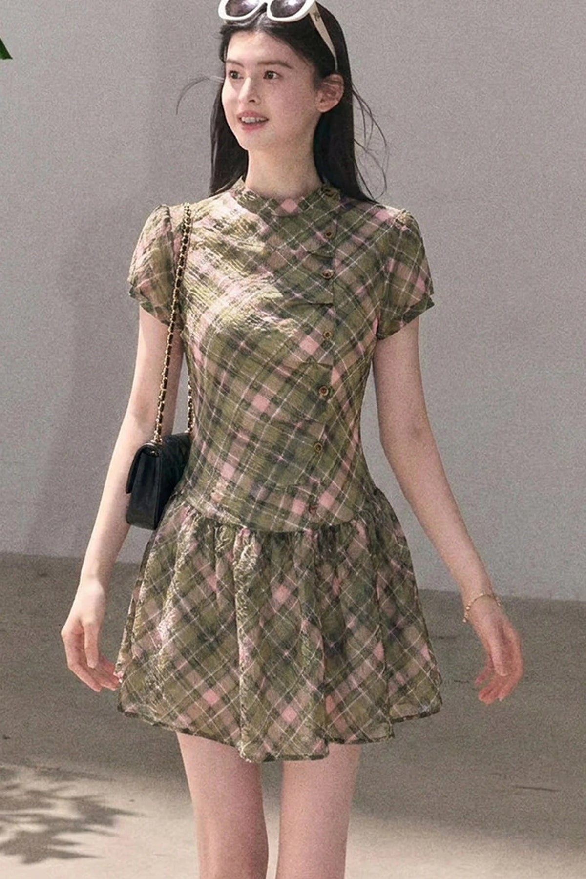 Plaid Puff Sleeve Dress