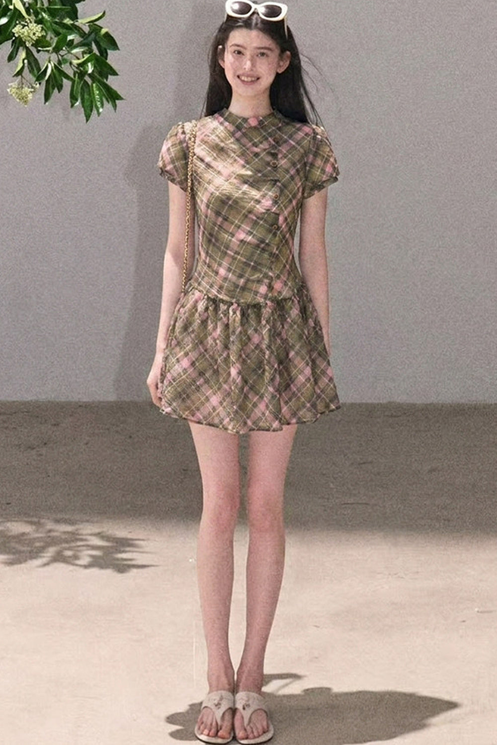 Plaid Puff Sleeve Dress