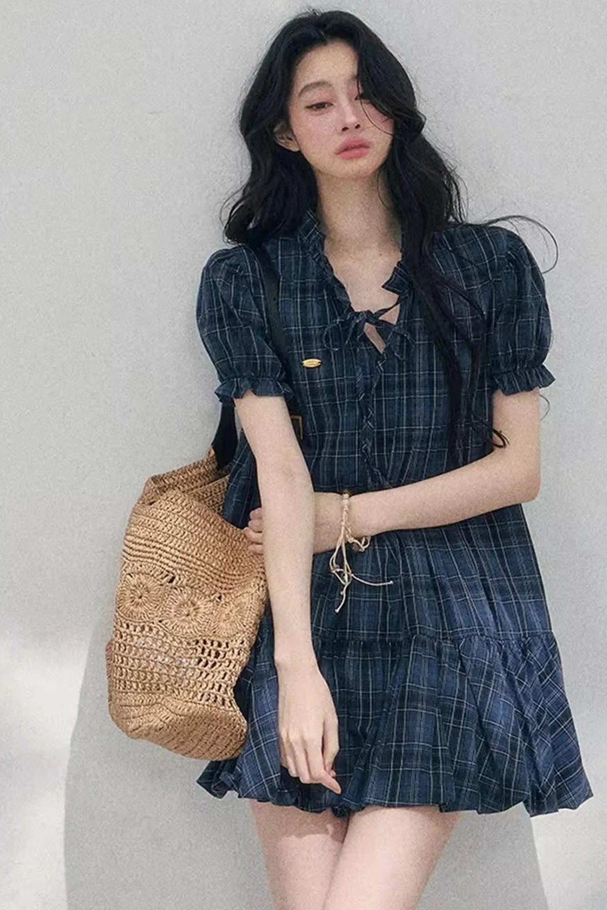 Plaid Puff Sleeve Dress