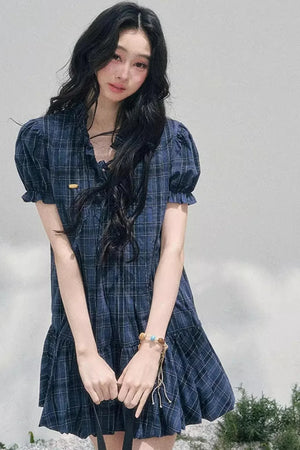 Plaid Puff Sleeve Dress