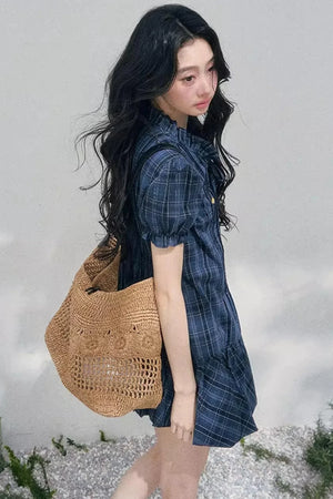 Plaid Puff Sleeve Dress