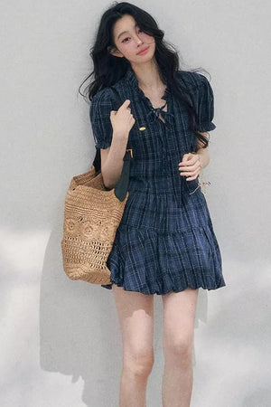Plaid Puff Sleeve Dress