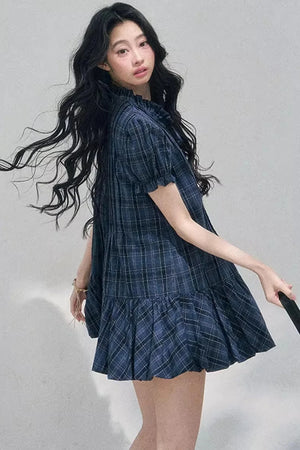 Plaid Puff Sleeve Dress