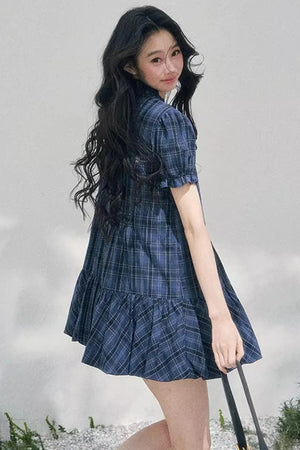 Plaid Puff Sleeve Dress
