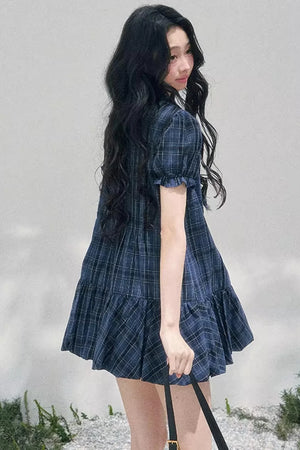 Plaid Puff Sleeve Dress