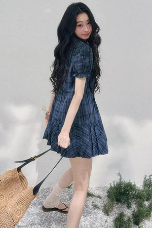 Plaid Puff Sleeve Dress