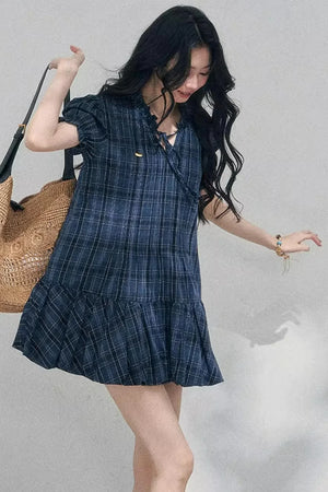 Plaid Puff Sleeve Dress