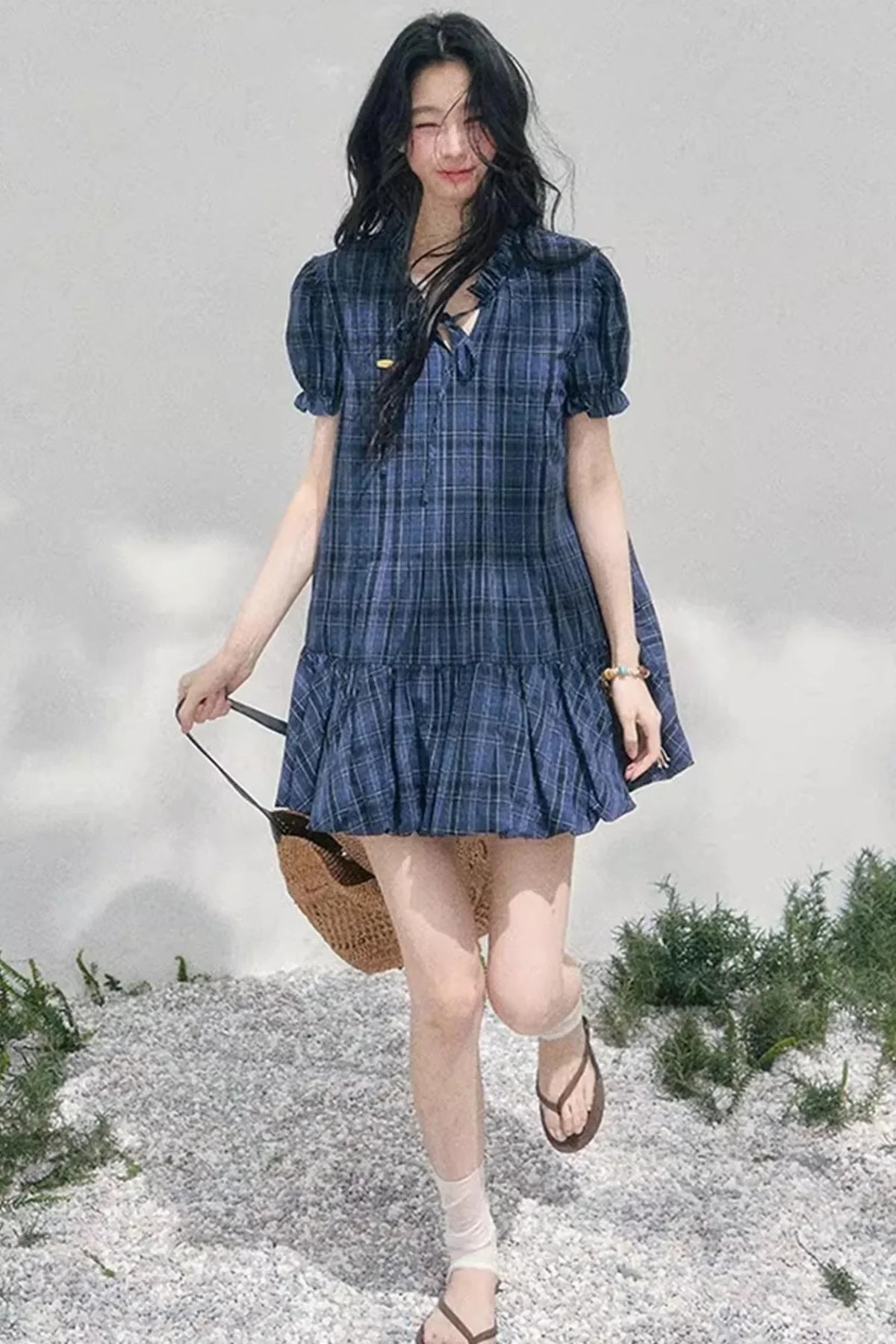Plaid Puff Sleeve Dress