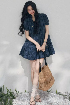Plaid Puff Sleeve Dress