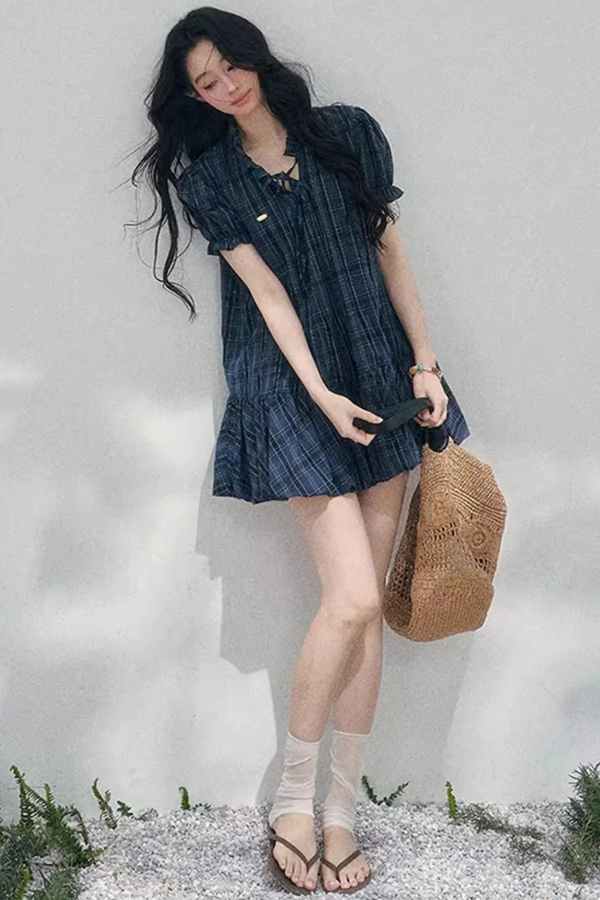 Plaid Puff Sleeve Dress