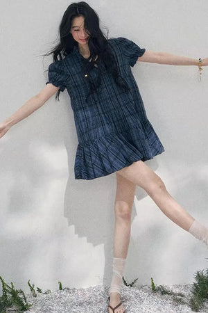 Plaid Puff Sleeve Dress