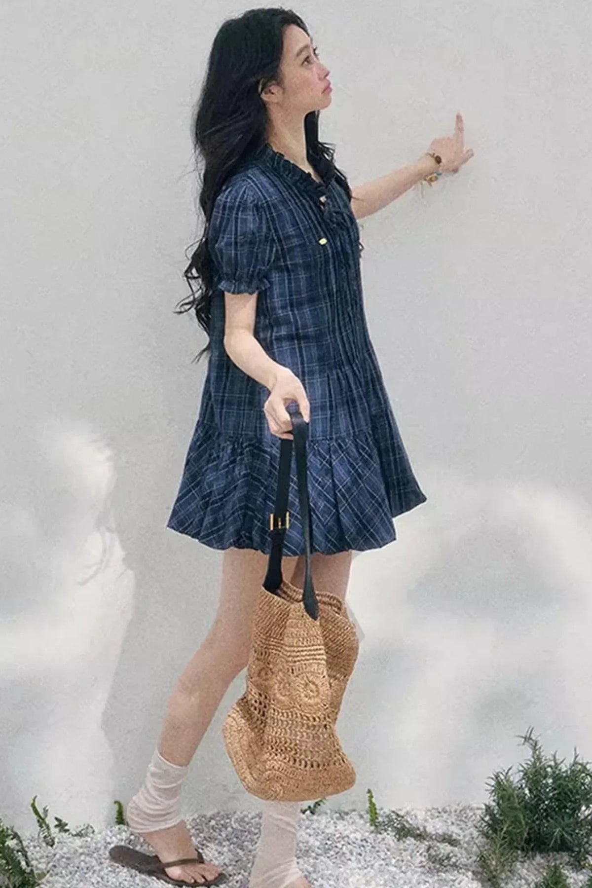 Plaid Puff Sleeve Dress