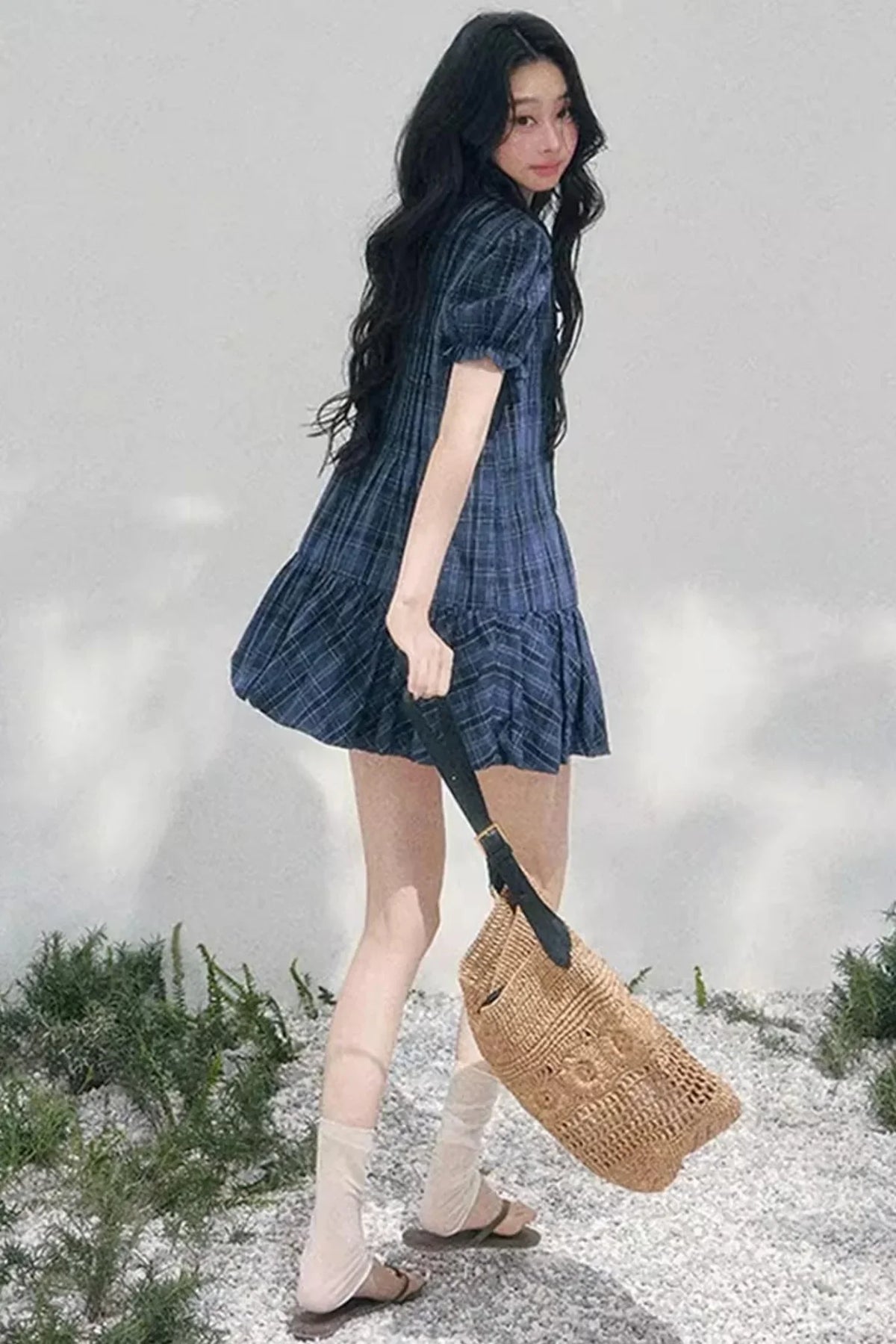 Plaid Puff Sleeve Dress