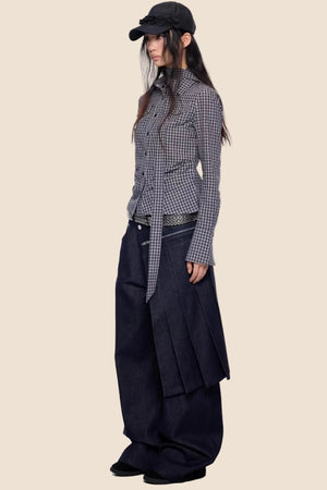 Plaid Retro Lace-Up Shirt