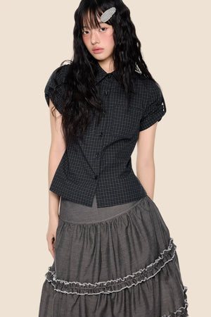 Plaid Retro Short Blouse Set-Up