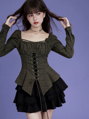Plaid rose irregular slim top