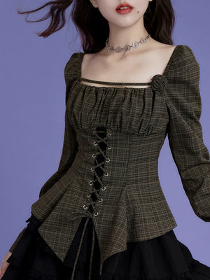 Plaid rose irregular slim top