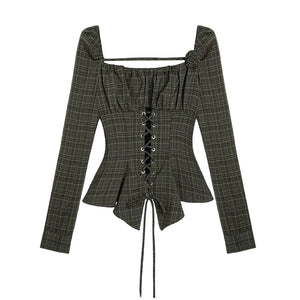 Plaid rose irregular slim top
