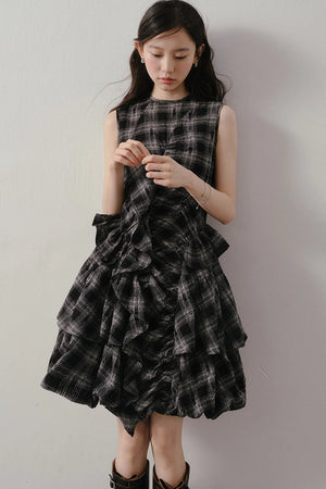 Plaid Ruffle Flower Bud Dress