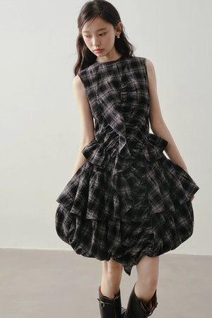Plaid Ruffle Flower Bud Dress