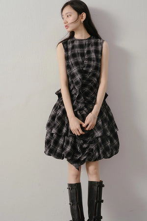 Plaid Ruffle Flower Bud Dress