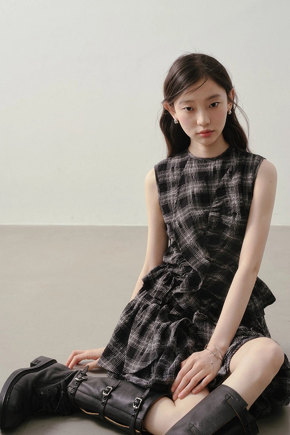 Plaid Ruffle Flower Bud Dress