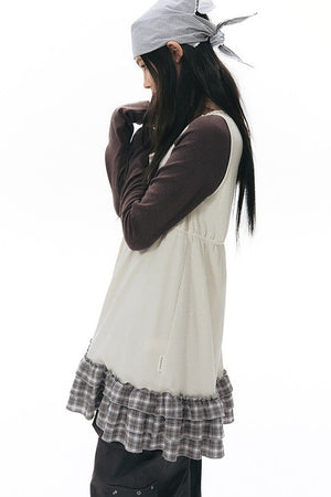 Plaid Ruffle Sleeveless Knit Vest Dress
