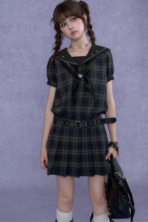 Plaid Sailor Collar Dress