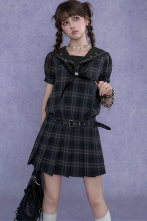 Plaid Sailor Collar Dress