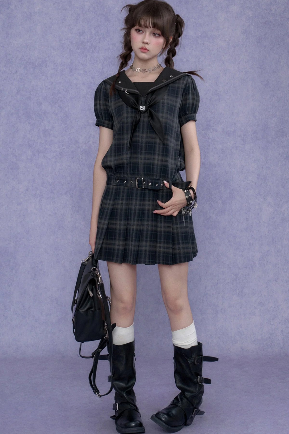 Plaid Sailor Collar Dress