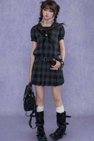 Plaid Sailor Collar Dress