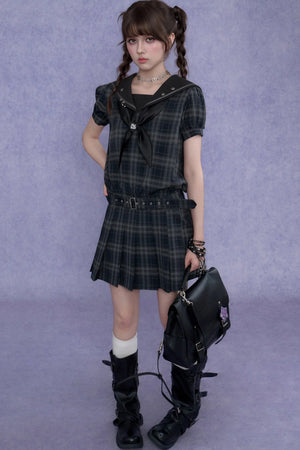 Plaid Sailor Collar Dress