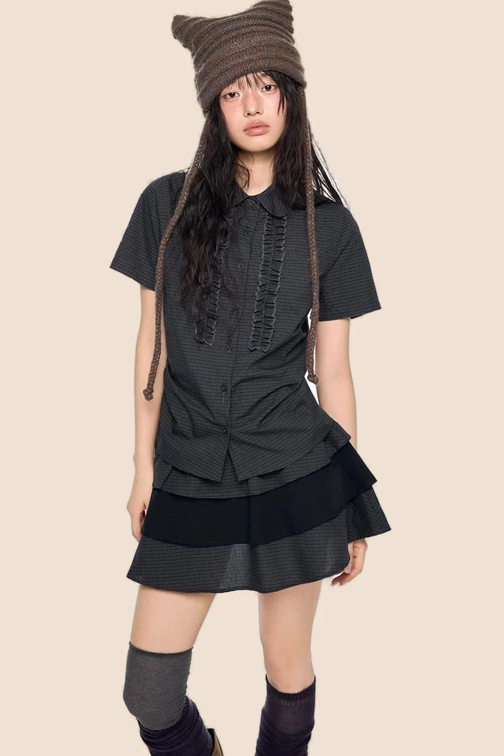 Plaid Shirt and Tiered Skirt Set-Up