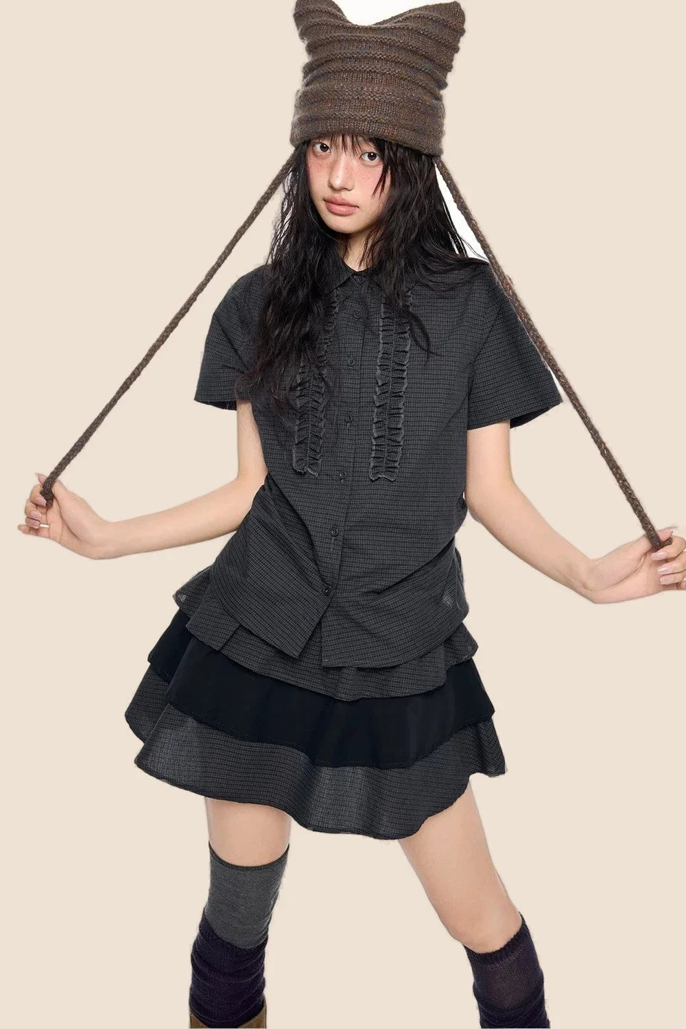 Plaid Shirt and Tiered Skirt Set-Up