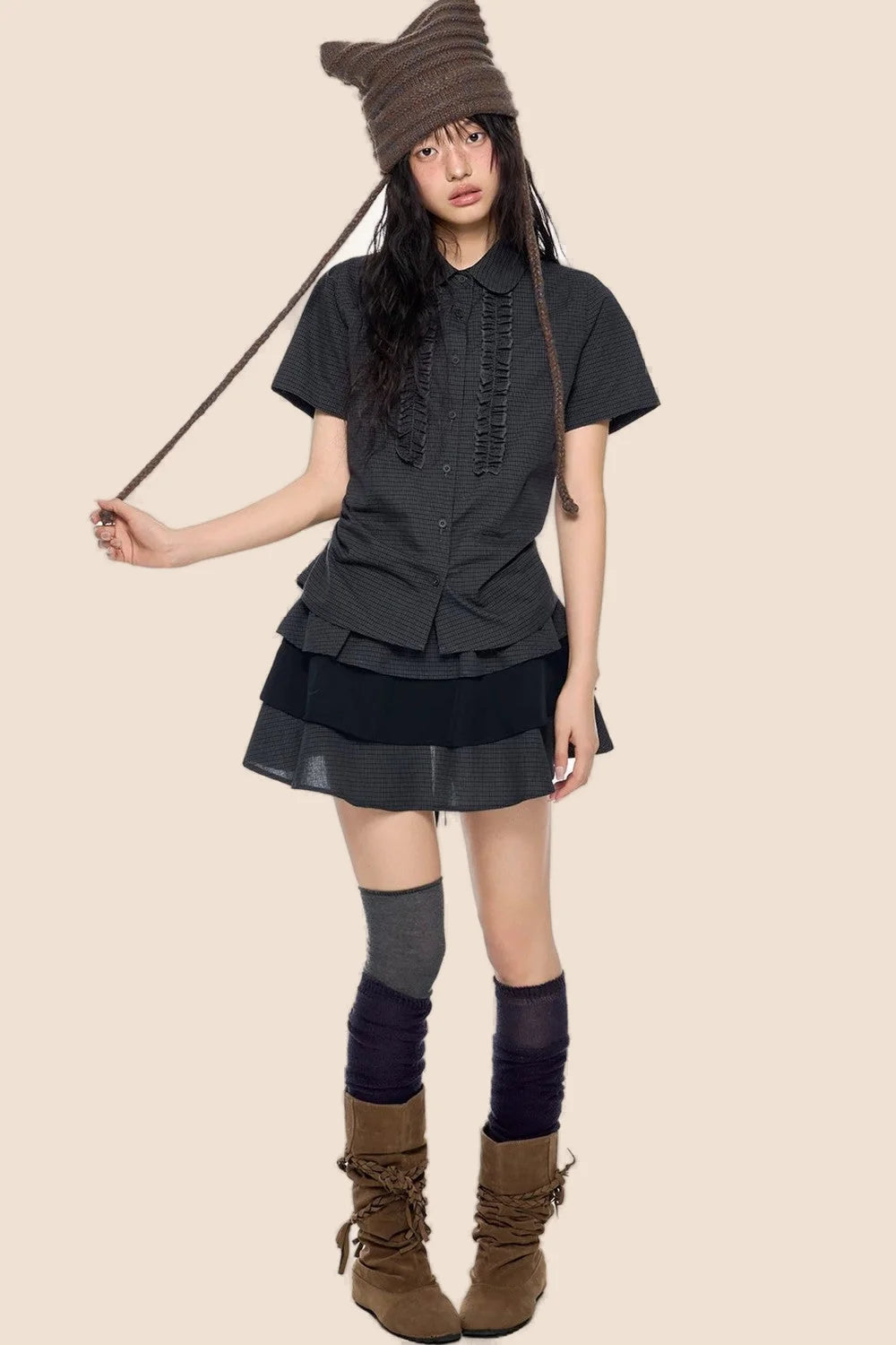 Plaid Shirt and Tiered Skirt Set-Up