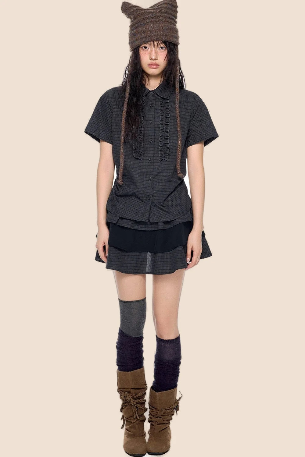 Plaid Shirt and Tiered Skirt Set-Up