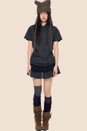 Plaid Shirt and Tiered Skirt Set-Up