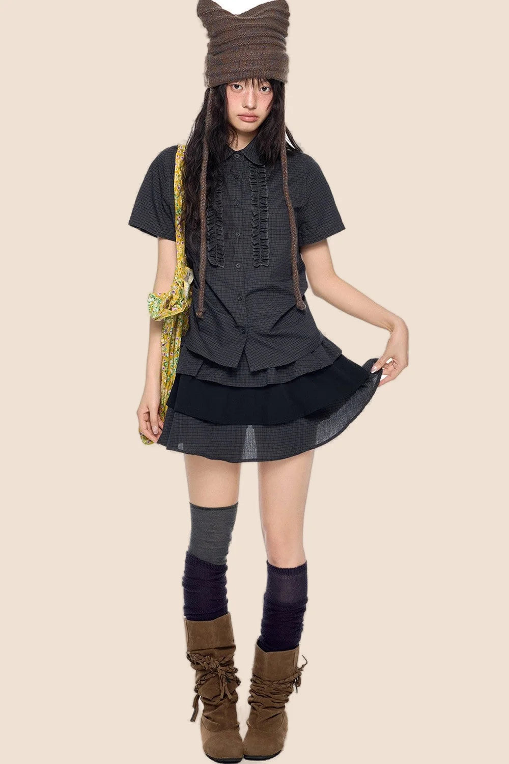 Plaid Shirt and Tiered Skirt Set-Up