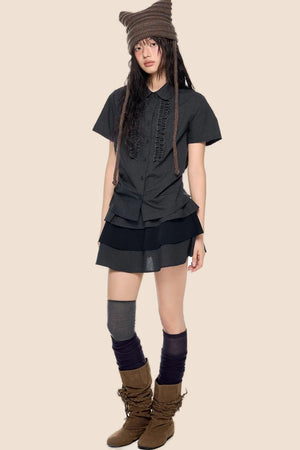 Plaid Shirt and Tiered Skirt Set-Up