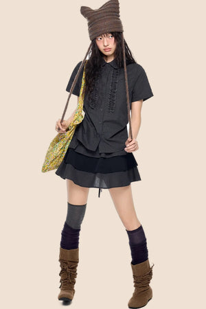 Plaid Shirt and Tiered Skirt Set-Up