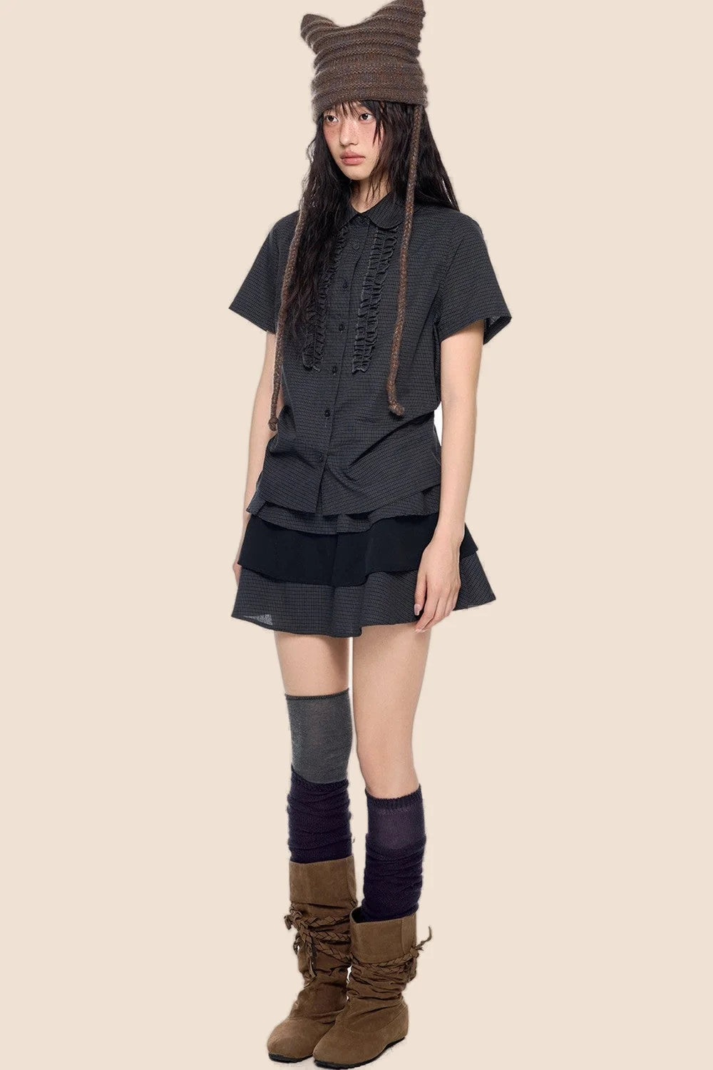 Plaid Shirt and Tiered Skirt Set-Up
