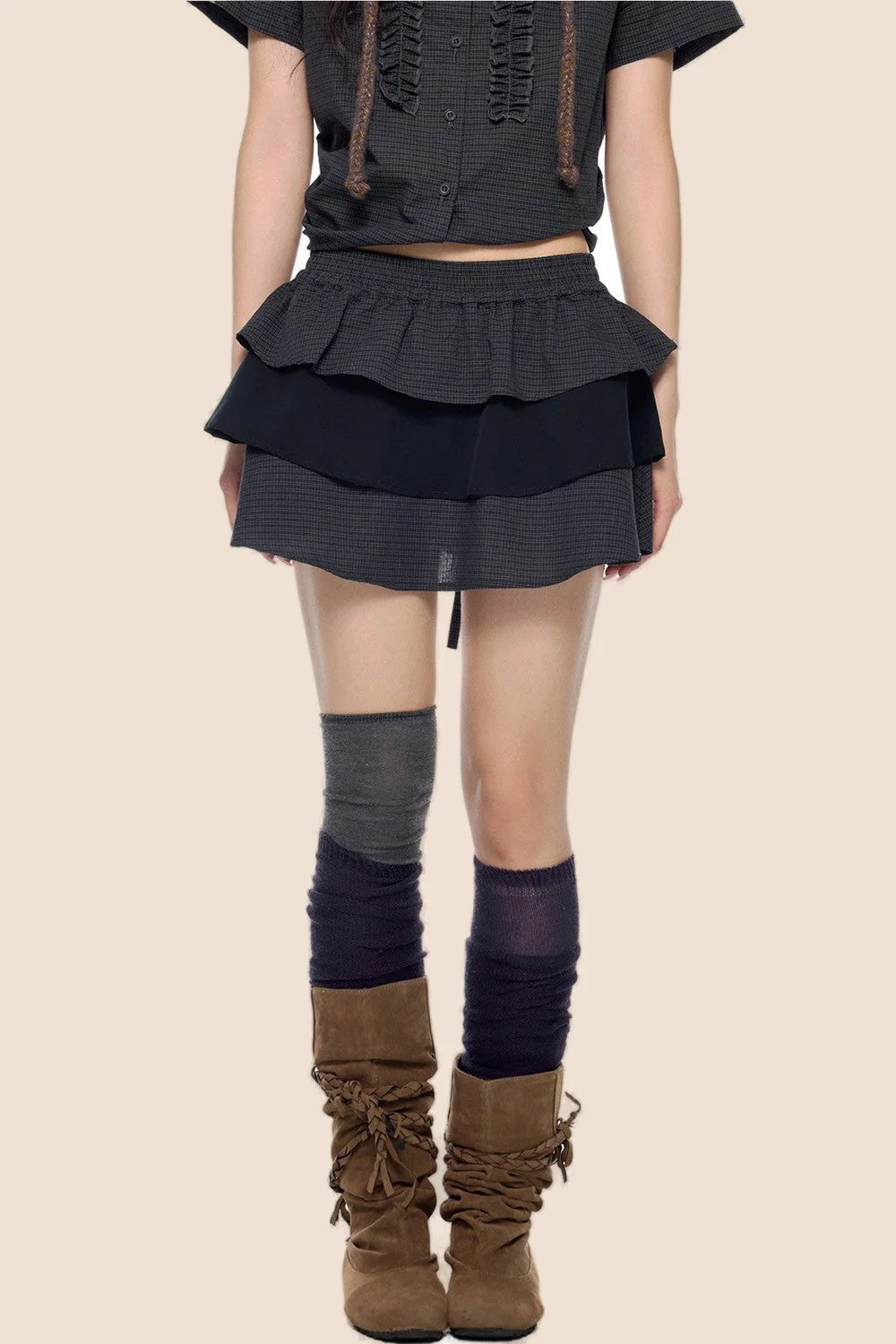 Plaid Shirt and Tiered Skirt Set-Up