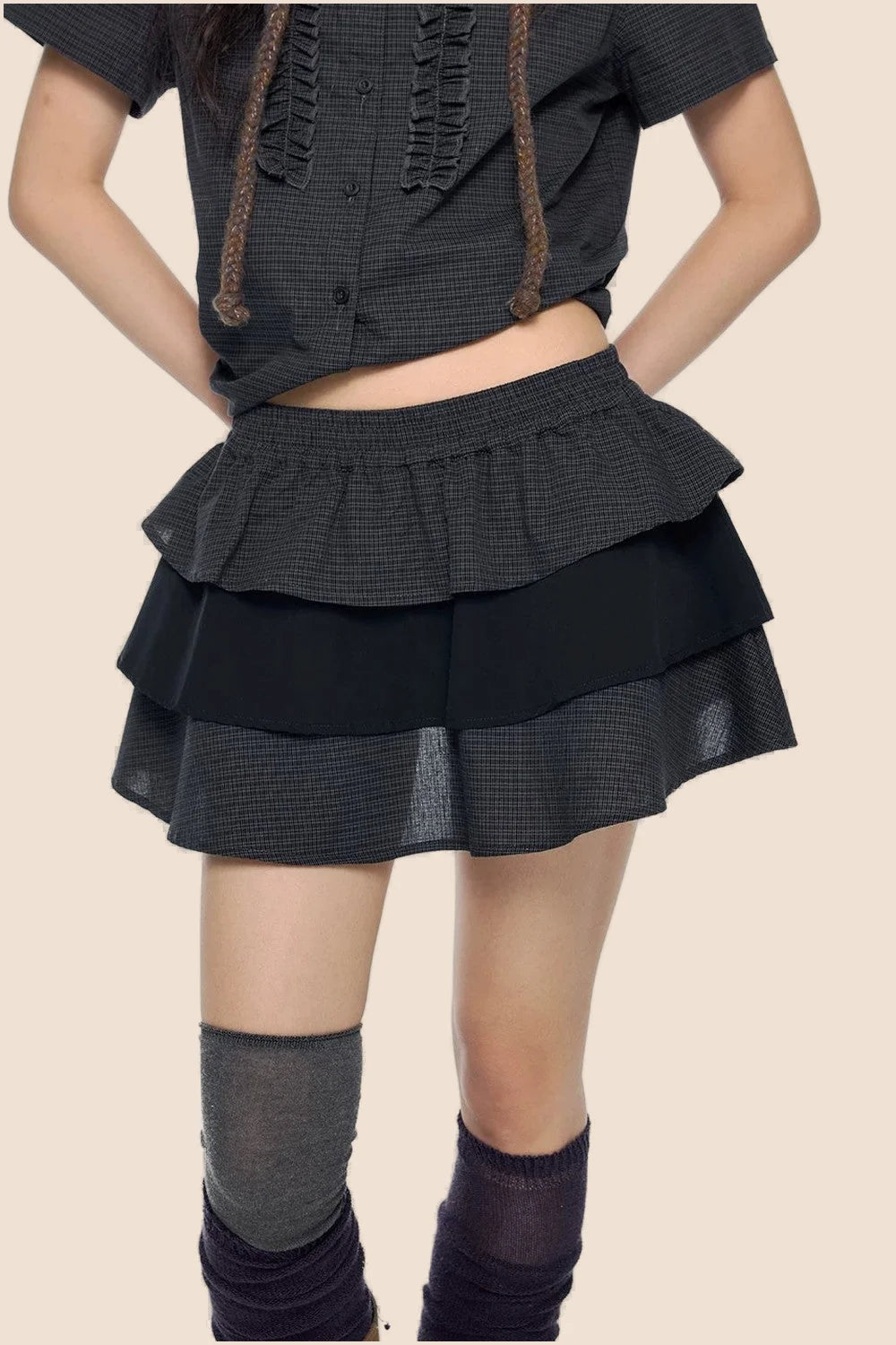 Plaid Shirt and Tiered Skirt Set-Up