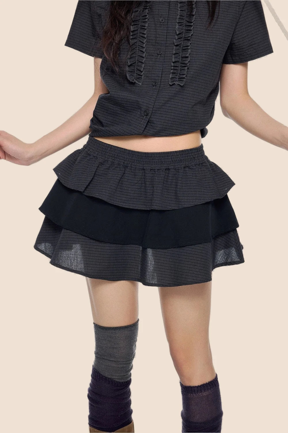 Plaid Shirt and Tiered Skirt Set-Up