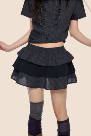 Plaid Shirt and Tiered Skirt Set-Up