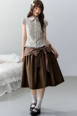 Plaid Short Sleeve Doll Collar Blouse