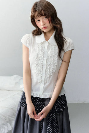 Plaid Short Sleeve Doll Collar Blouse
