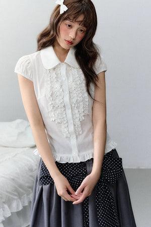 Plaid Short Sleeve Doll Collar Blouse