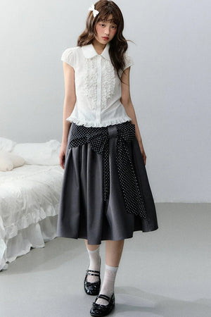 Plaid Short Sleeve Doll Collar Blouse