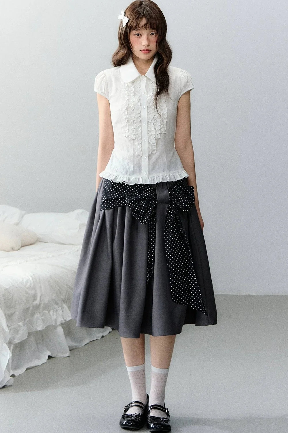 Plaid Short Sleeve Doll Collar Blouse